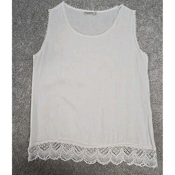 Laura Bianchi Made in Italy Sleeveless Blouse Top Crochet White 100% Linen Sz M - Picture 3 of 10